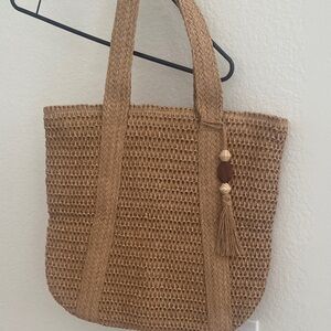 Elegant Tan Woven Tote Bag